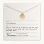 An Irish Blessing Necklace from Becoming Jewelry, featuring a gold pendant, rests elegantly on a card titled "Irish Blessing" adorned with a heartwarming quote. Made in the USA and perfect for gifting to those embarking on new adventures, this necklace is an ideal way to offer well-wishes.